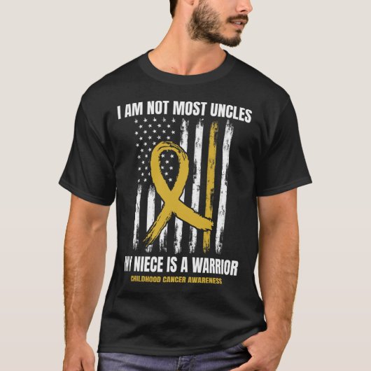 Mens Gold Childhood Cancer Awareness Niece Uncle A Tシャツ (正面)