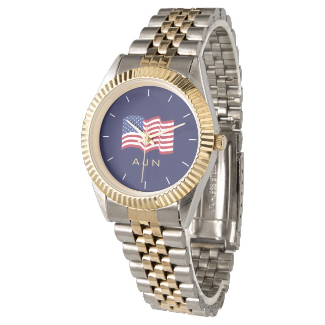 Mens Gold Monogrammed American Flag Watch  腕時計 (アングル)