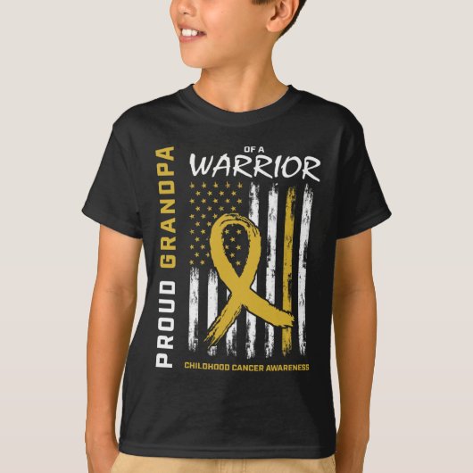 Mens Gold Proud Grandpa Childhood Cancer Awareness Tシャツ (正面)