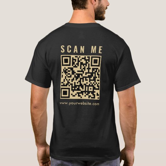 Mens Gold Scan Me QR Code Front And Back Print Tシャツ (裏面)