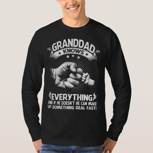Mens GRANDDAD Knows Everything Shirt 60th Gift Fun Tシャツ (正面)