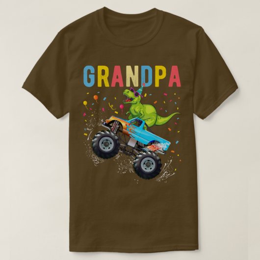 Mens Grandpa TRex Dinosaur Monster truck Birthday  Tシャツ (デザイン正面)