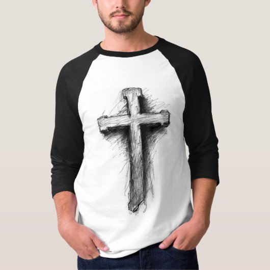 Men's Graphic Christian Cross Baseball Tee Tシャツ (正面)