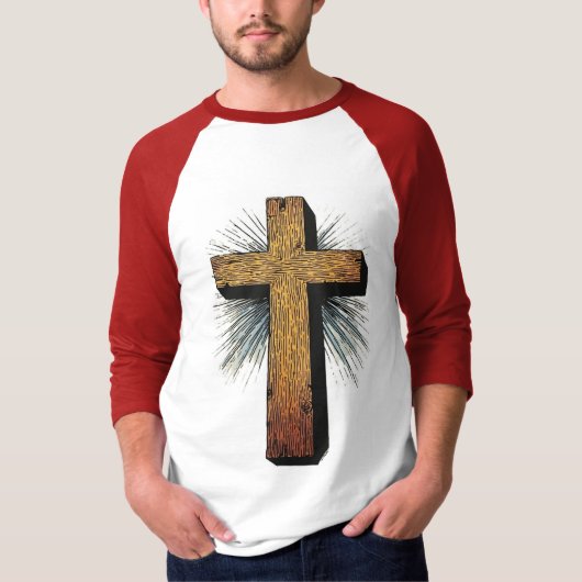 Men's Graphic Christian Cross Baseball Tee Tシャツ (正面)
