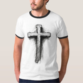 Men's Graphic Christian Cross Ringer Tee Tシャツ