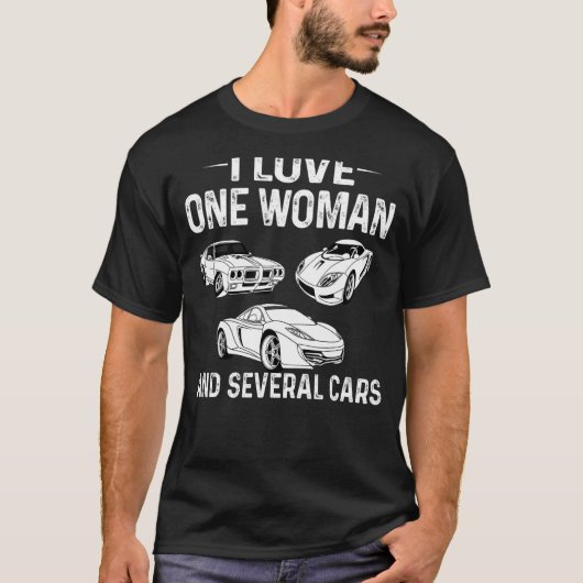 Mens I愛する1人の女性と数台の車家族の男性 Tシャツ (正面)