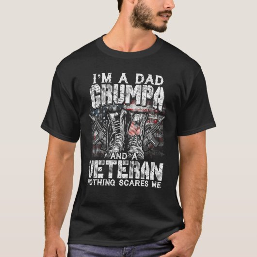 Mens I'm A Dad Grumpa Veteran Nothing Scares Me Pr Tシャツ (正面)