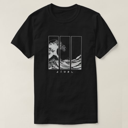  Men's Japanese Wave & Letter Graphic Cotton T-Shi Tシャツ (デザイン正面)