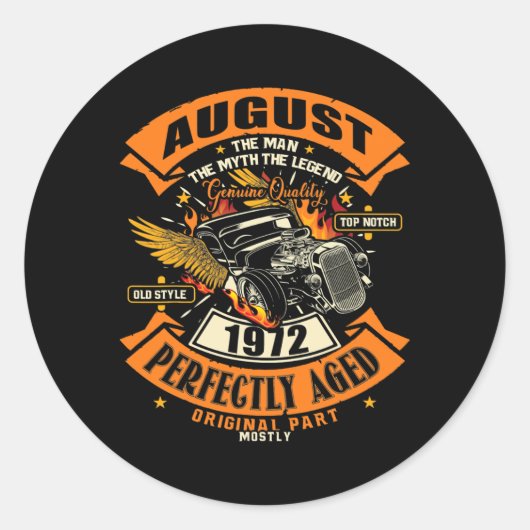 Mens Man Myth Legend August 1972 50th Birthday ラウンドシール (正面)