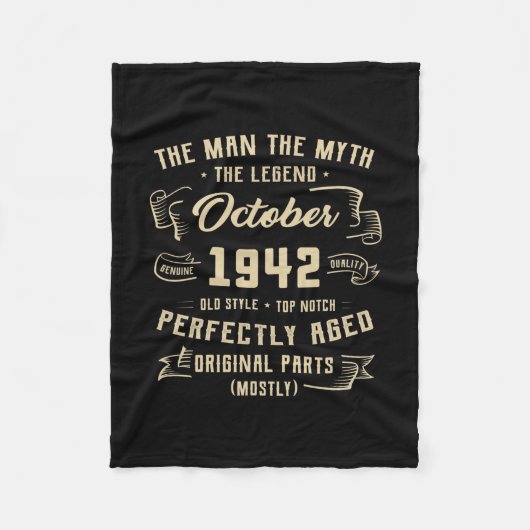 Mens Man Myth Legend October 1942 80th Birthday フリースブランケット (正面)