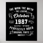 Mens Man Myth Legend October 1987 35th Birthday ポスター<br><div class="desc">Mens Man Myth Legend October 1987 35th Birthday Gift 35 Years Gift. Perfect gift for your dad,  mom,  papa,  men,  women,  friend and family members on Thanksgiving Day,  Christmas Day,  Mothers Day,  Fathers Day,  4th of July,  1776 Independent day,  Veterans Day,  Halloween Day,  Patrick's Day</div>