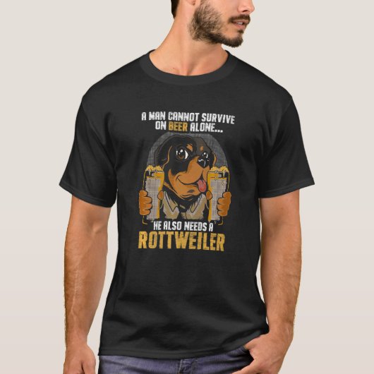 Mens Man Needs Beer And Rottweiler Dog Owner Rotti Tシャツ (正面)