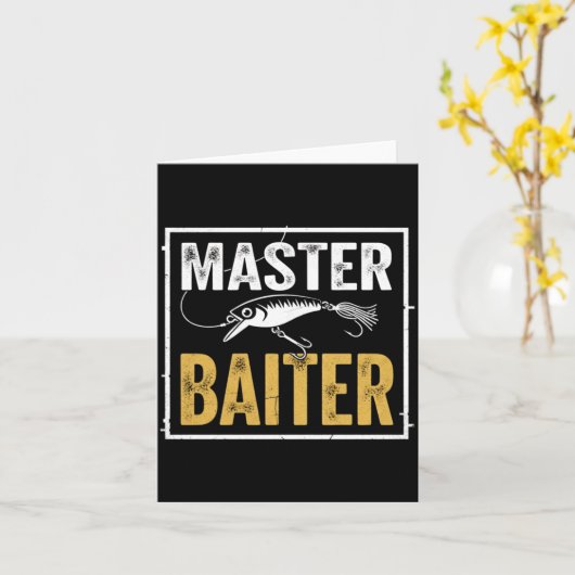 Mens master baiter funny fishing graphic カード (黄色い花)