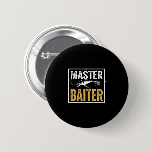 Mens master baiter funny fishing graphic 缶バッジ (正面&裏面)