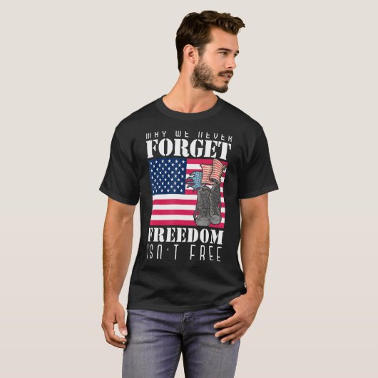 Mens May We Never 忘れ Freedom Isnt Us Vete Tシャツ (正面フル)