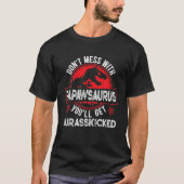 Mens Men Distressed Papawsaurus Dinosaur T Rex Fat Tシャツ (正面)