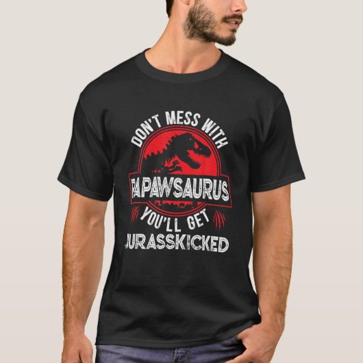 Mens Men Distressed Papawsaurus Dinosaur T Rex Fat Tシャツ (正面)