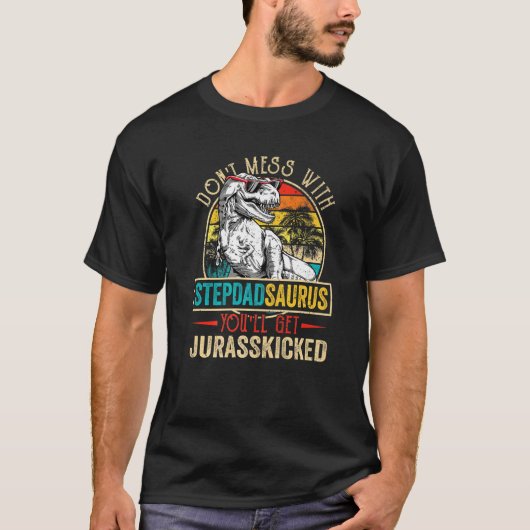 Mens Men Distressed Stepdadsaurus Dinosaur Rex Fat Tシャツ (正面)