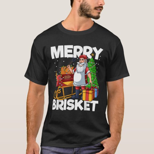 Mens Merry Brisket Christmas in July Santa BBQ Smo Tシャツ (正面)