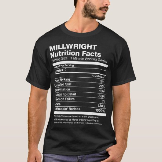 Mens Millwright Nutrition Facts Funny  Tシャツ (正面)