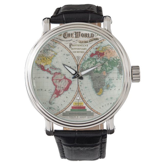 Men's Missonary World Map  Watch 腕時計 (正面)