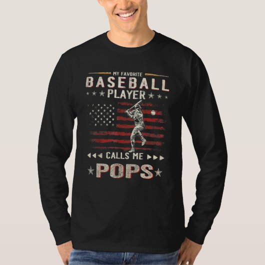 Mens My Favorite Baseball Player Calls Me Pops Ame Tシャツ (正面)