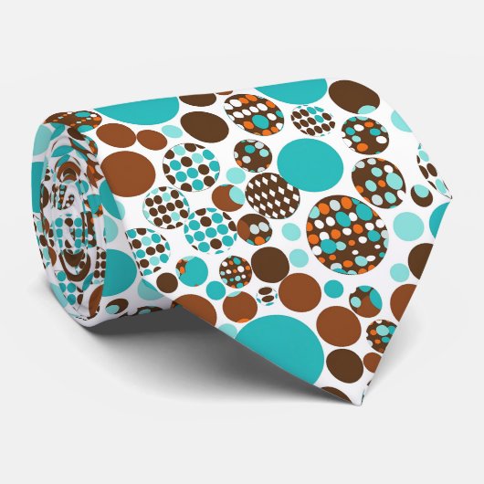 Men's Necktie Turquoise Brown Circles ネクタイ (ロール)