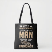 Mens Never Underestimate A Man With A Harmonica yo トートバッグ (正面)