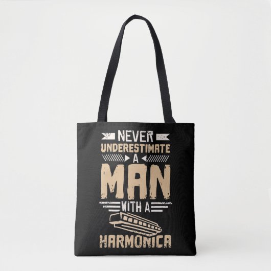 Mens Never Underestimate A Man With A Harmonica yo トートバッグ (正面)