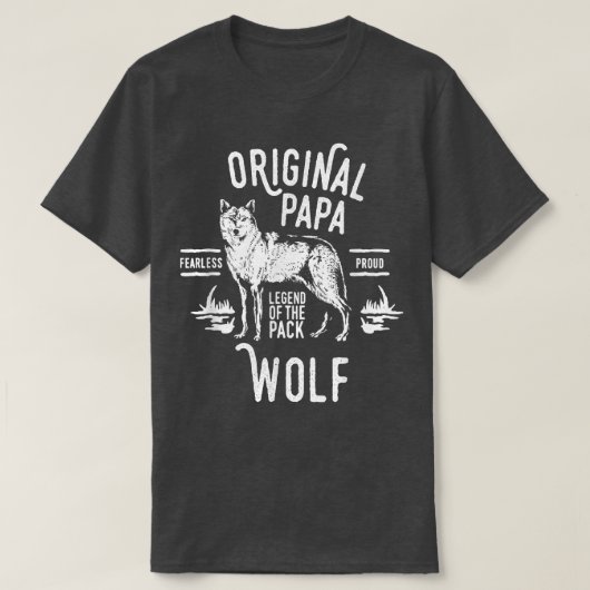 Mens Original Papa Wolf, Leader of the Pack, Fathe Tシャツ (デザイン正面)