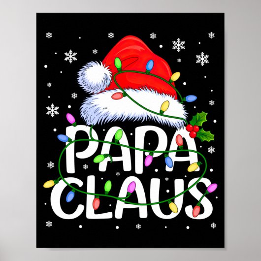Mens Papa Claus Christmas Lights Long Sleeve  ポスター (正面)