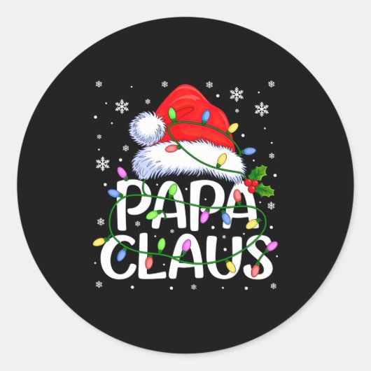 Mens Papa Claus Christmas Lights Long Sleeve ラウンドシール (正面)