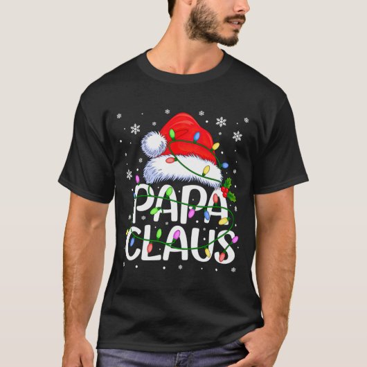 Mens Papa Claus Christmas Lights Long Sleeve  Tシャツ (正面)
