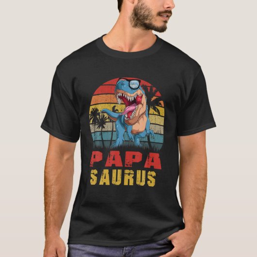 Mens Papa Saurus Dinosaur Funny Papasaurus T Rex L Tシャツ (正面)