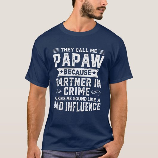Mens Papaw Partner In Crime おもしろい Grandpa 父の Tシャツ (正面)