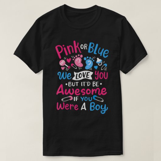 Mens Pink or Blue Boy Gender Reveal Party  Tシャツ (デザイン正面)