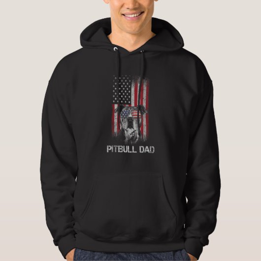 Mens Pitbull American Flag 4th Of July Pitbull Dad パーカ (正面)