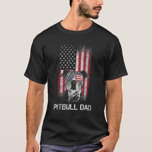 Mens Pitbull American Flag 4th Of July Pitbull Dad Tシャツ (正面)