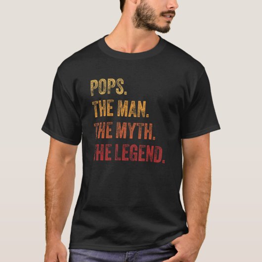 Mens Pops The Man The Myth The Legend Retro Father Tシャツ (正面)