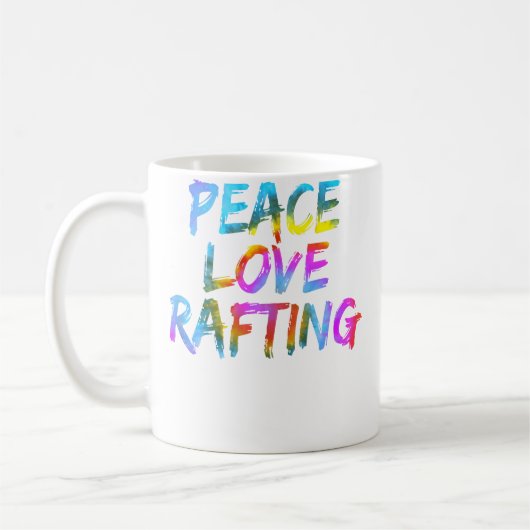 Mens Rafting Outfit Spruch Raftingboot Peace Love  コーヒーマグカップ (左)