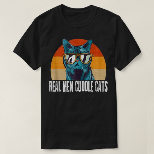 Mens Real Men Cuddle Cats Tee Mens Cat Daddy Dad V Tシャツ (デザイン正面)