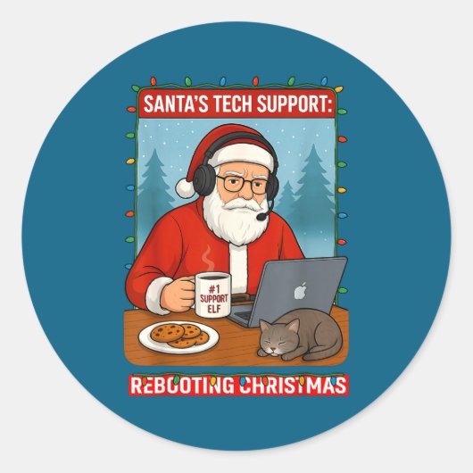 mens Rebooting Santa s Tech Support ラウンドシール (正面)