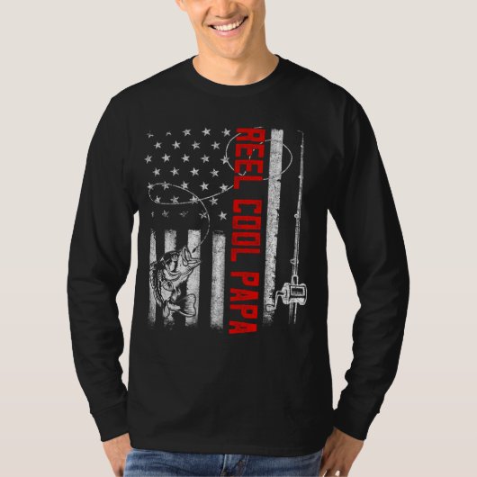 Mens Reel Cool Papa American Flag Family Fathers D Tシャツ (正面)