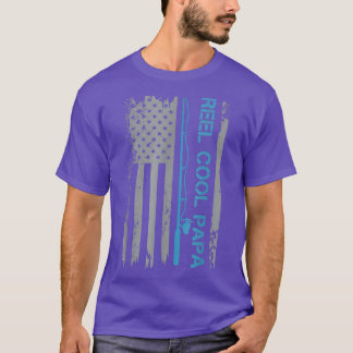 Mens Reel Cool Papa Fishing American Flag Patrioti Tシャツ