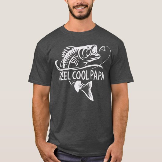 Mens Reel Cool Papa Fishing Dad Father's Day Tシャツ (正面)