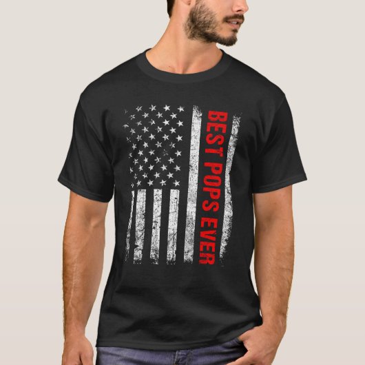 Mens Retro Best Pops Ever US American Flag  Father Tシャツ (正面)