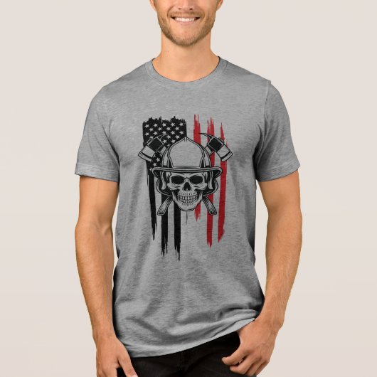 Mens Skull Firefighter  トライブレンドＴシャツ (正面)