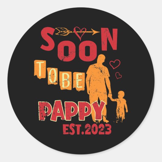 Mens Soon To Be Pappy New Daddy Est 2023  ラウンドシール (正面)