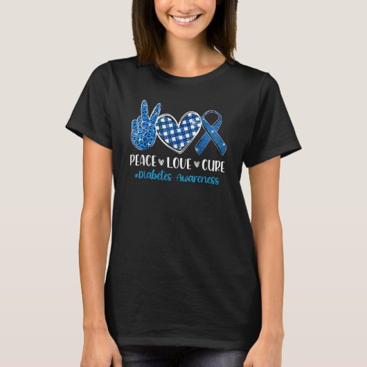 Mens Support Peace Love Cure Grey Blue Ribbon Diab Tシャツ (正面)