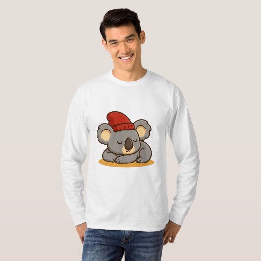 Men's Tee with a Cartoon Illustration of a Koala Tシャツ (正面フル)